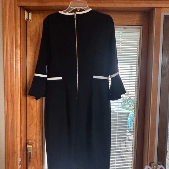 Calvin Klein Long Sleeve Black Dress with White Trim - Picture 6 of 10